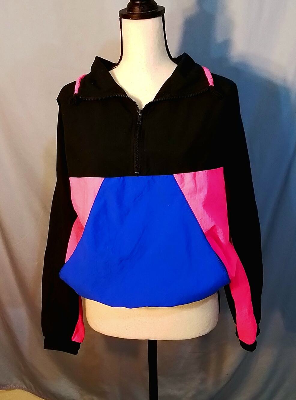 Shell Shock windbreaker, black, blue and pink